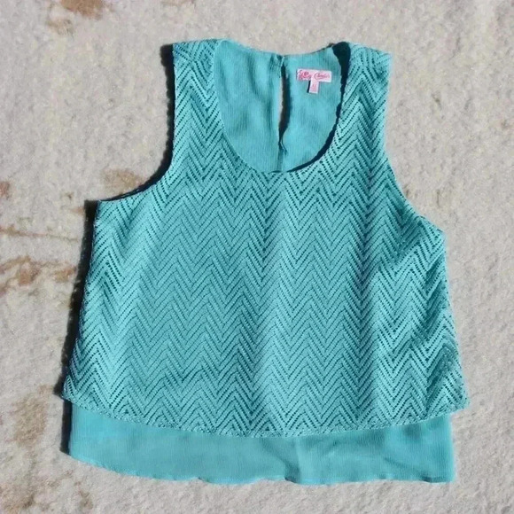 CANDIES 90s Y2K Teal Lace Tiered Cropped Flare Floaty Relaxed Tank Top Women XL - Picture 1 of 11